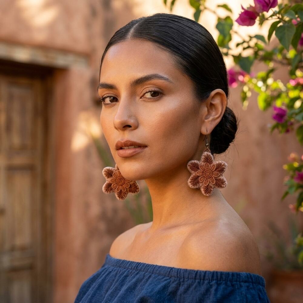 Hand embroidered felt Day of the Dead Earrings – Mexican felt Catrina Style